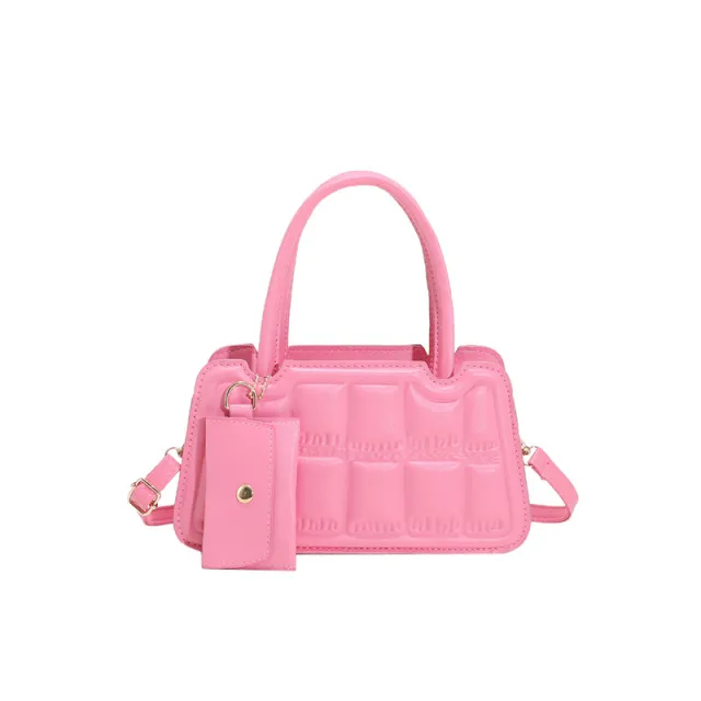 Candy Color Shoulder Bag With Small Wallet Fashion Grid Texture Totes Women Handbag Pink - Shop at LoveMi