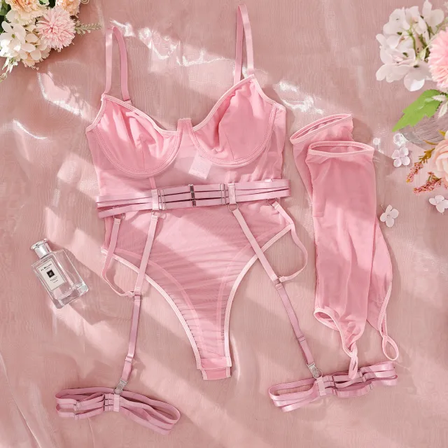 See through Jumpsuit European And American Mesh Pink - Shop at LoveMi