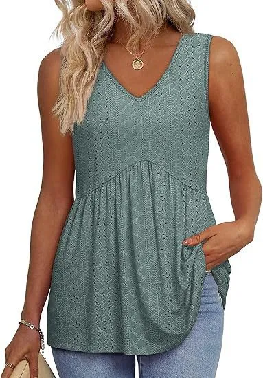 Women's Elegant Sleeveless V neck Elegant Ruffle Top Green - Shop at LoveMi