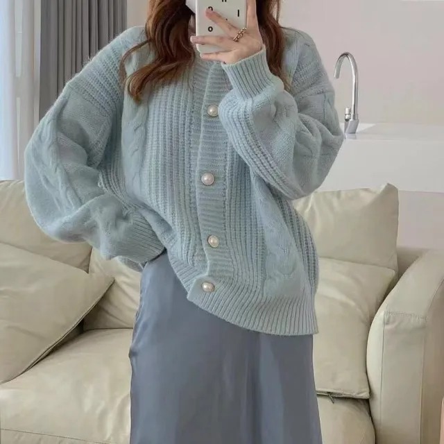 Idle Style Gentle Retro Twist Design Sweater Fashionable Jacket Women Blue - Shop at LoveMi