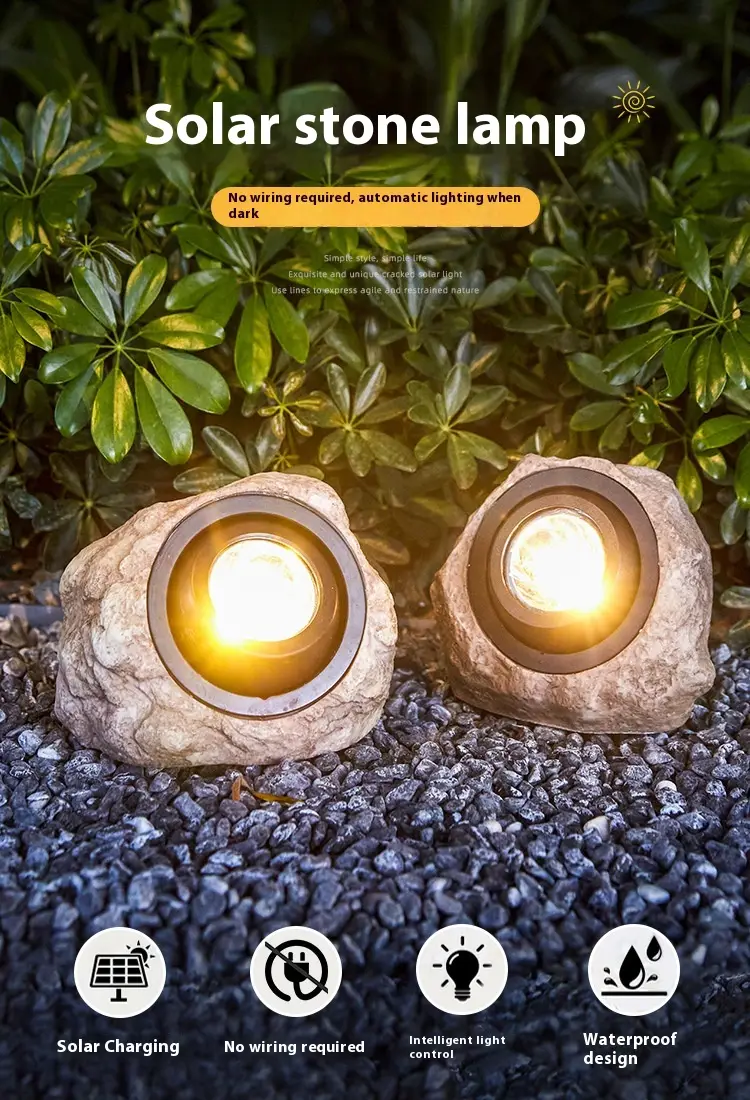 Adjustable Angle Waterproof Resin Solar Lawn Stone Lamp