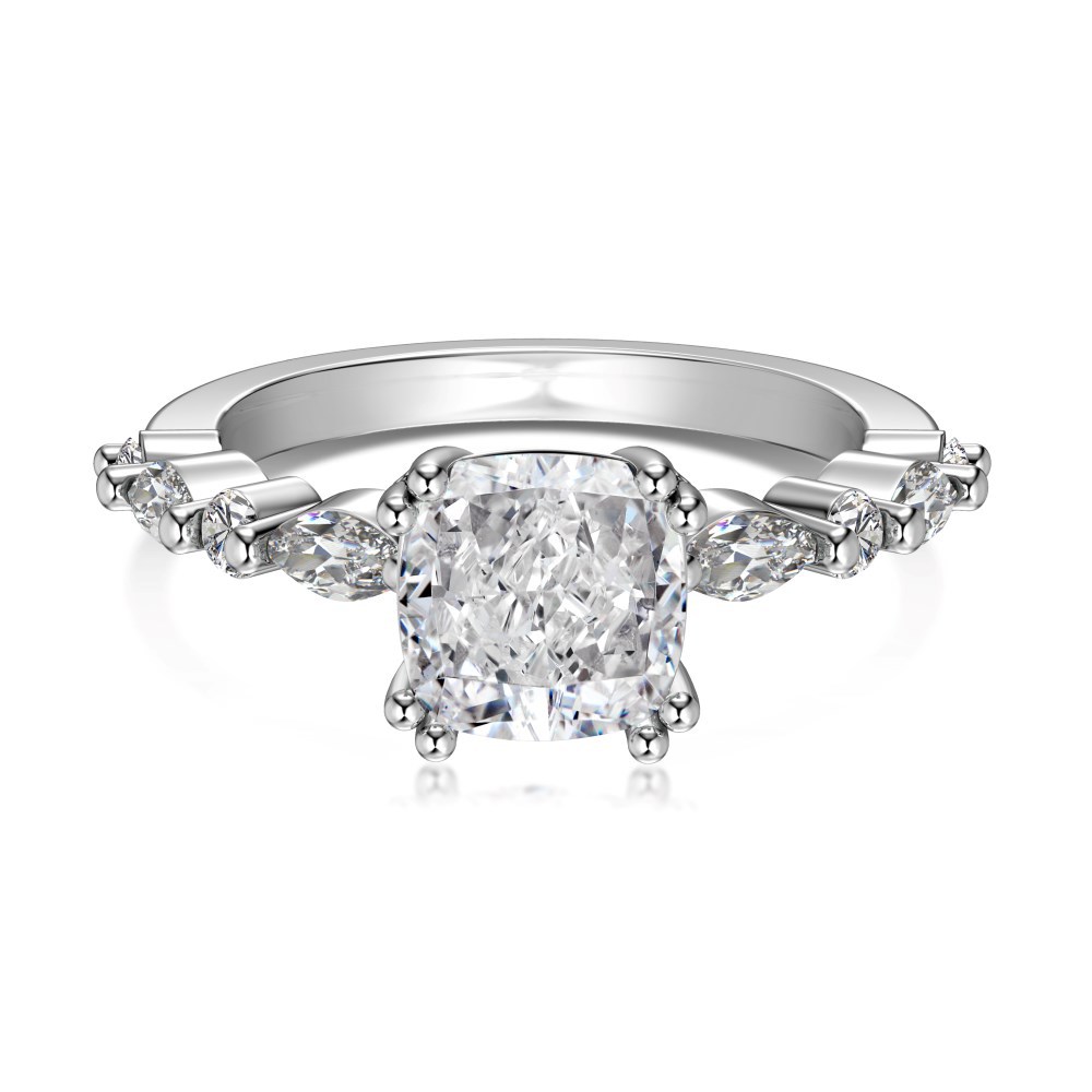 S925 Sterling Silver Fat Square Ice Flower Cut 8A White Horse Eye Round Zirconium Inlaid Fashion Design Wedding Ring