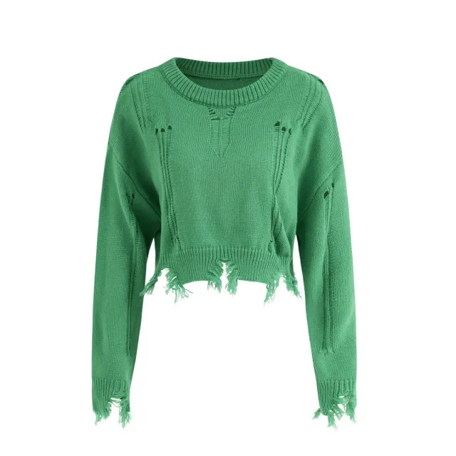 Hole Cut Irregular Special Trendy Style Short Sweater Green - Shop at LoveMi