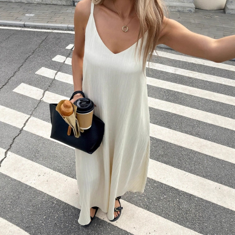 Off-shoulder Backless Solid-color Slip Dress Sexy Maxi Dress