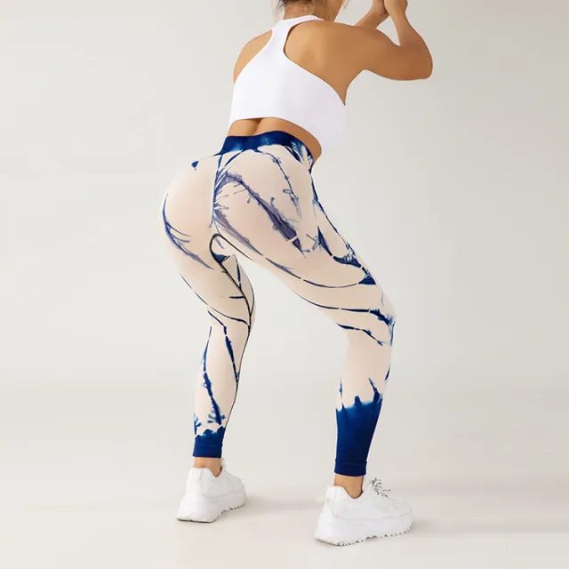 Seamless Tie dye Yoga Pants Fitness Running Workout Pants Blue - Shop at LoveMi