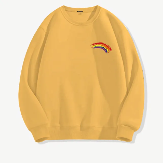 Women's Long sleeved Solid Color Rainbow Printing Sweater Yellow - Shop at LoveMi