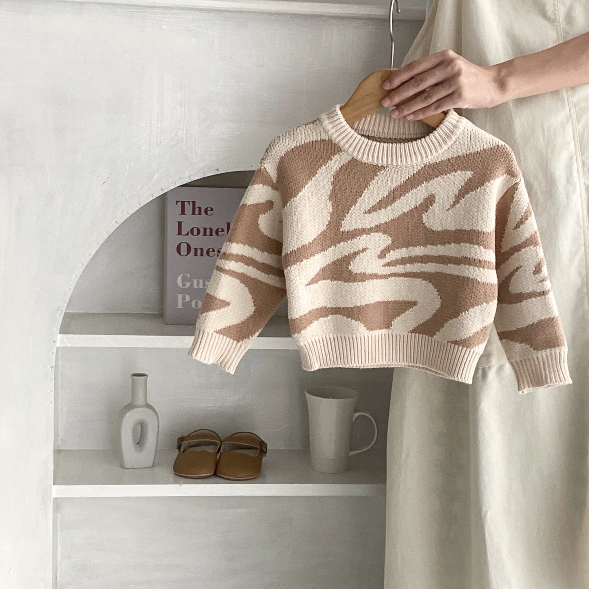 All-matching Baby Girls' Irregular Texture Jacquard Pullover Sweater Fashionable Top