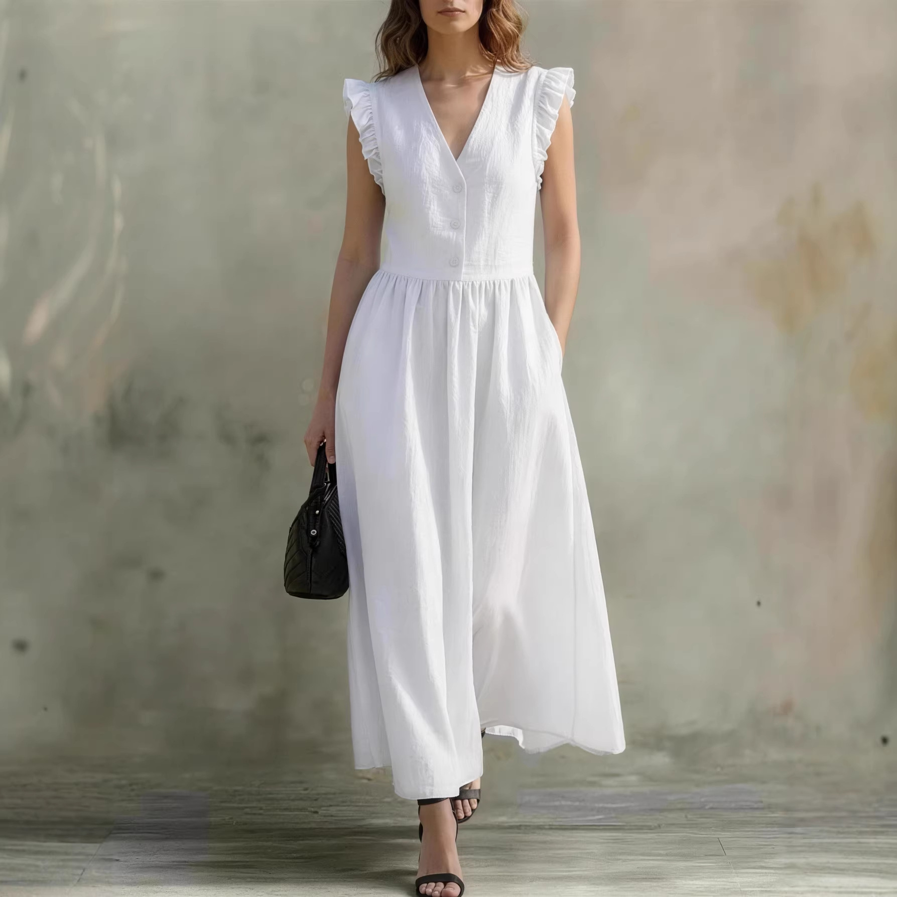 Casual Fashionable Elegant V-Neck Dress With Pockets