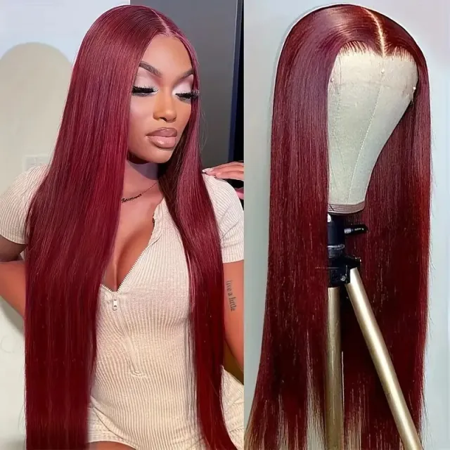Women's Fashion Personalized Front Lace Wig Wine Red - Shop at LoveMi