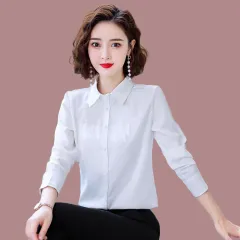 Dark Green Simple Shirt Women's Long-sleeved Slim-fit Long-sleeved White Shirt - White - View 1