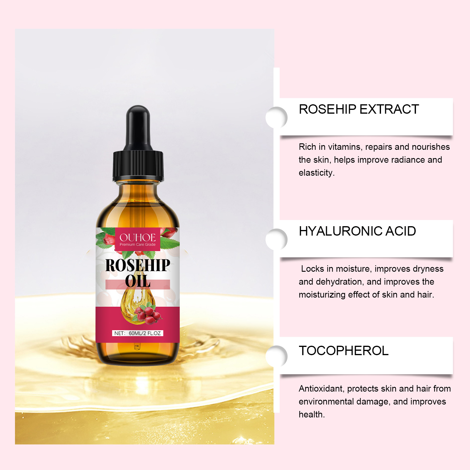 Rose Moisturizing Facial Serum For A Non-Tightening, Brightening And Repairing Effect