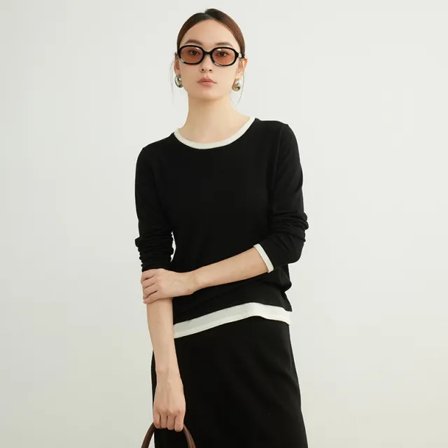 Early Spring Style Wool Sweater Women's Contrast Colors False two piece Bottoming Shirt Black - Shop at LoveMi