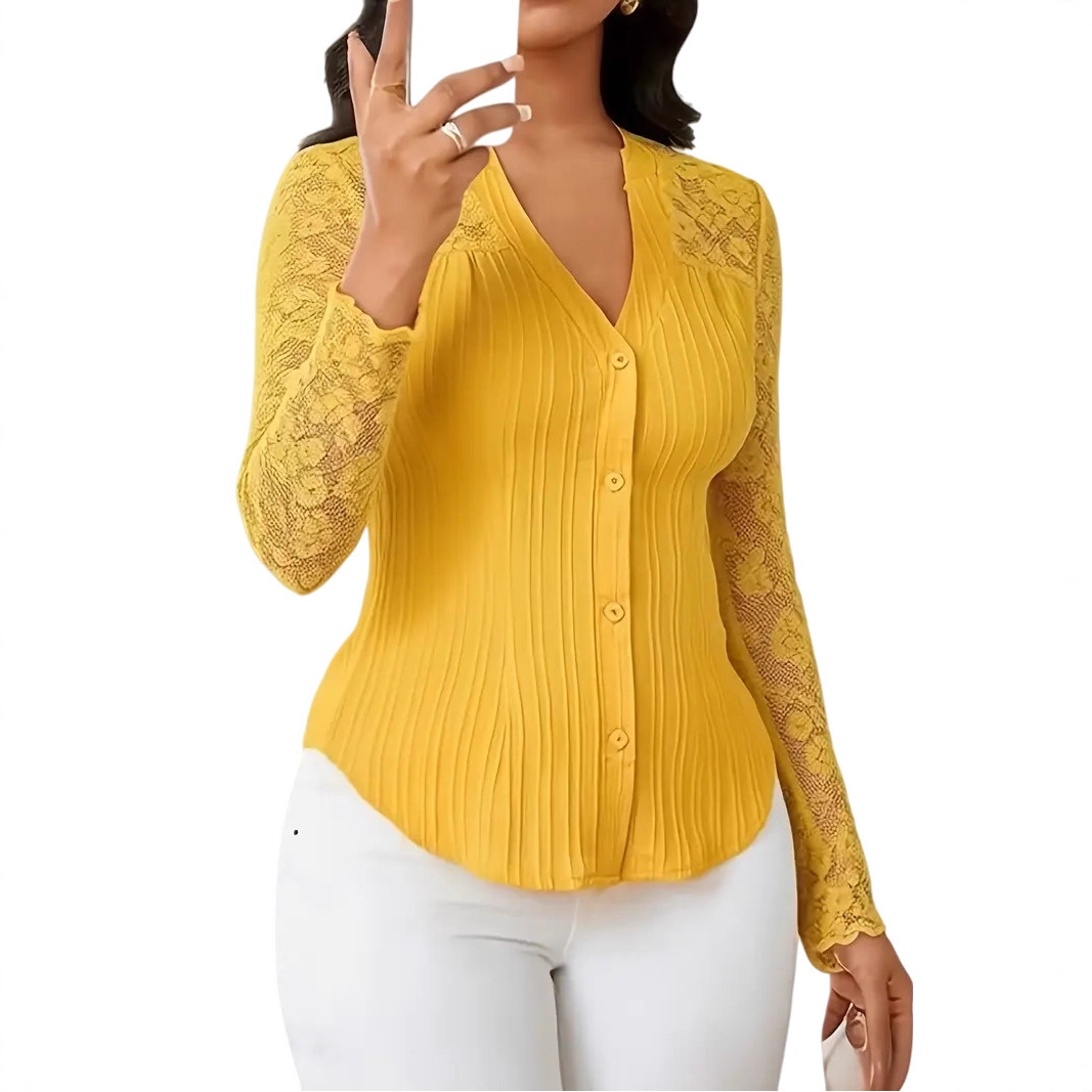 Hollow-out Long-sleeve V-neck Cardigan - Image 8