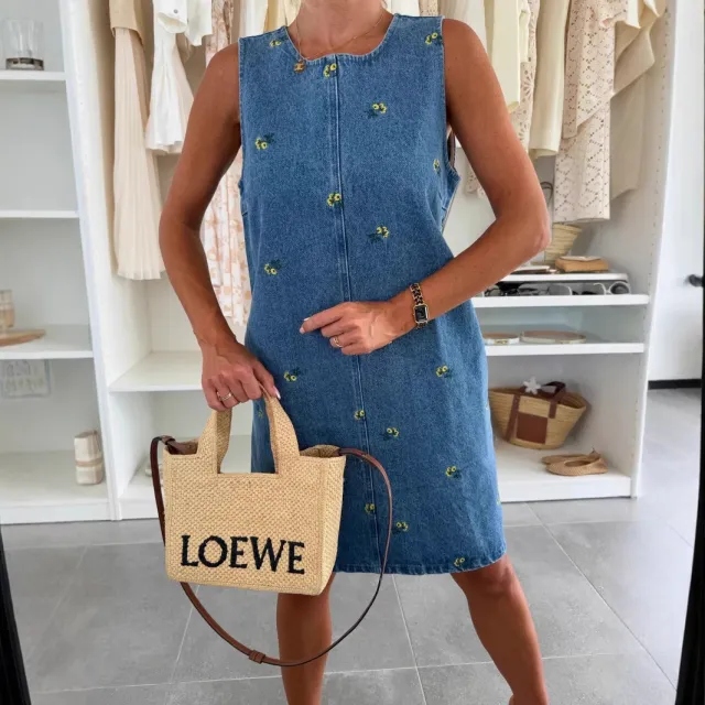 Casual Floral Loose Denim Sleeveless Vest Dress Blue - Shop at LoveMi