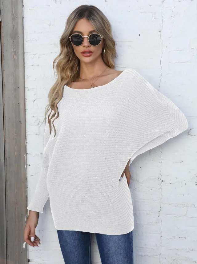 Women's Pullover Woven Loose Striped Sweater White - Shop at LoveMi