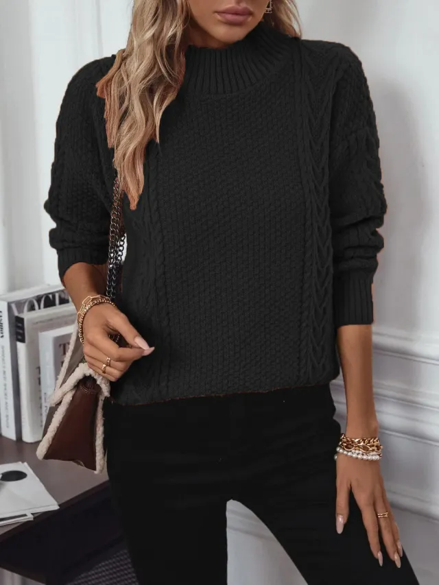 Solid color Womens Sweater With A Front Slit And A Longer Back Hem Black - Shop at LoveMi