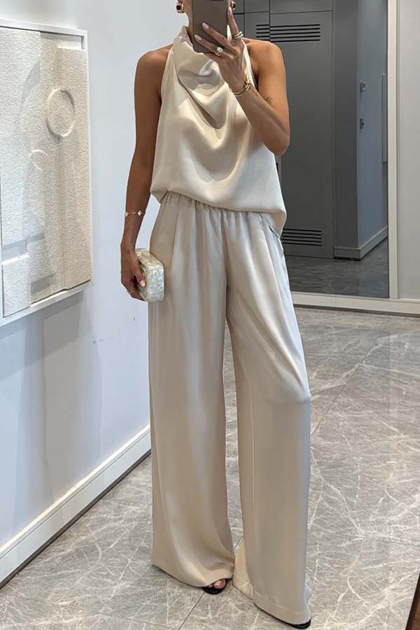 Women’s Sleeveless Trousers Loose Satin Two-piece Set