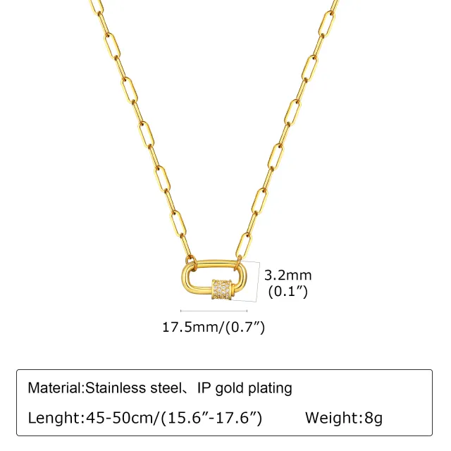 Small Square Chain Zircon Oval Pendant Necklace Gold - Shop at LoveMi