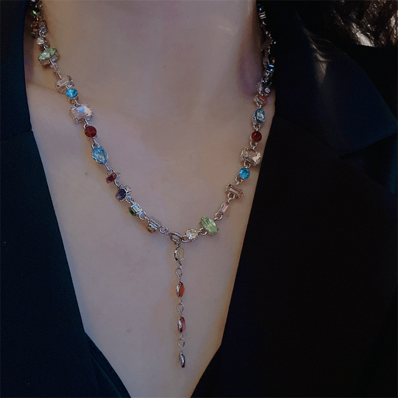 Rainbow Glass Zircon Necklace Women's Light Luxury High-grade Color Crystal Bracelet