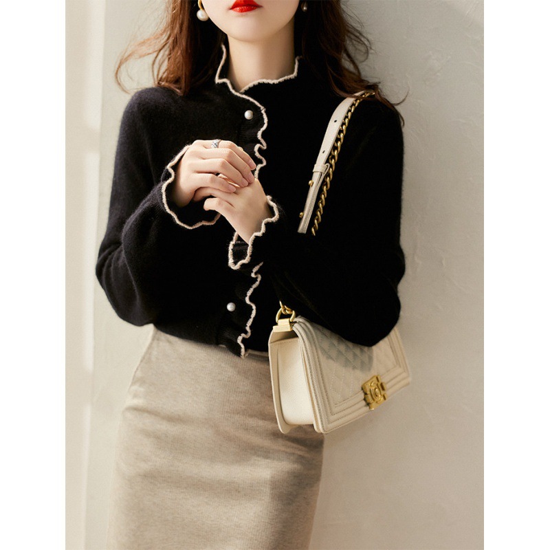 Velvet Stringy Selvedge Knitwear Cardigan For Women