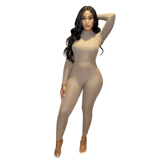 Tight Long Sleeve Jumpsuit Women Khaki - Shop at LoveMi