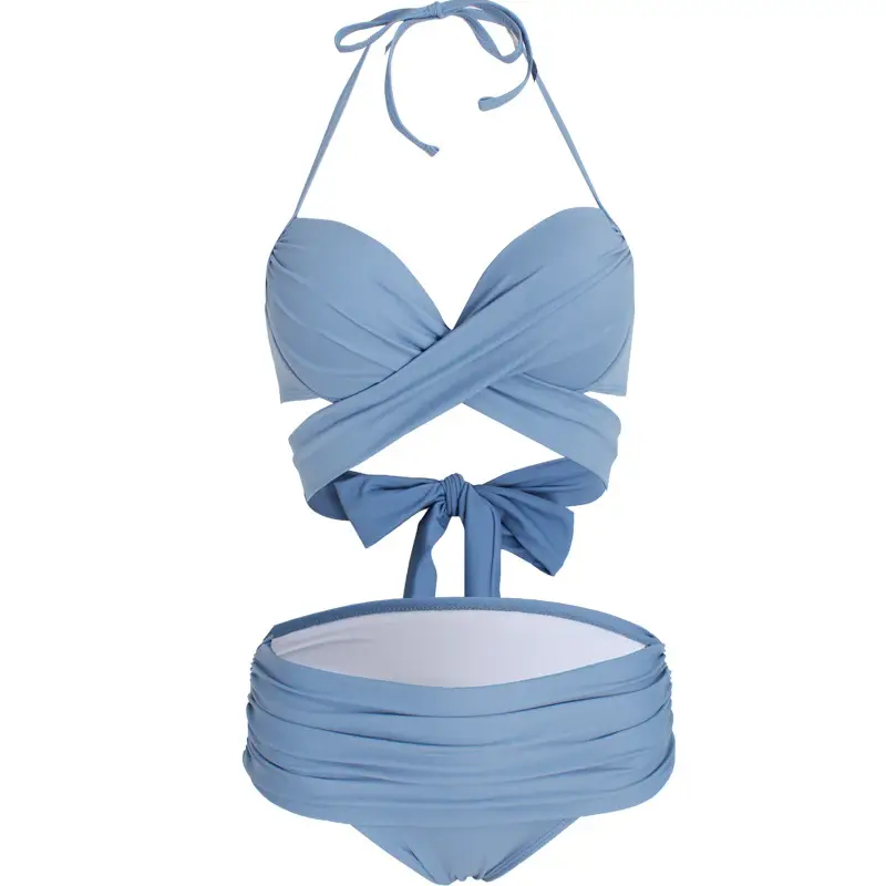Lace-up Three-point High Waist Split Swimsuit