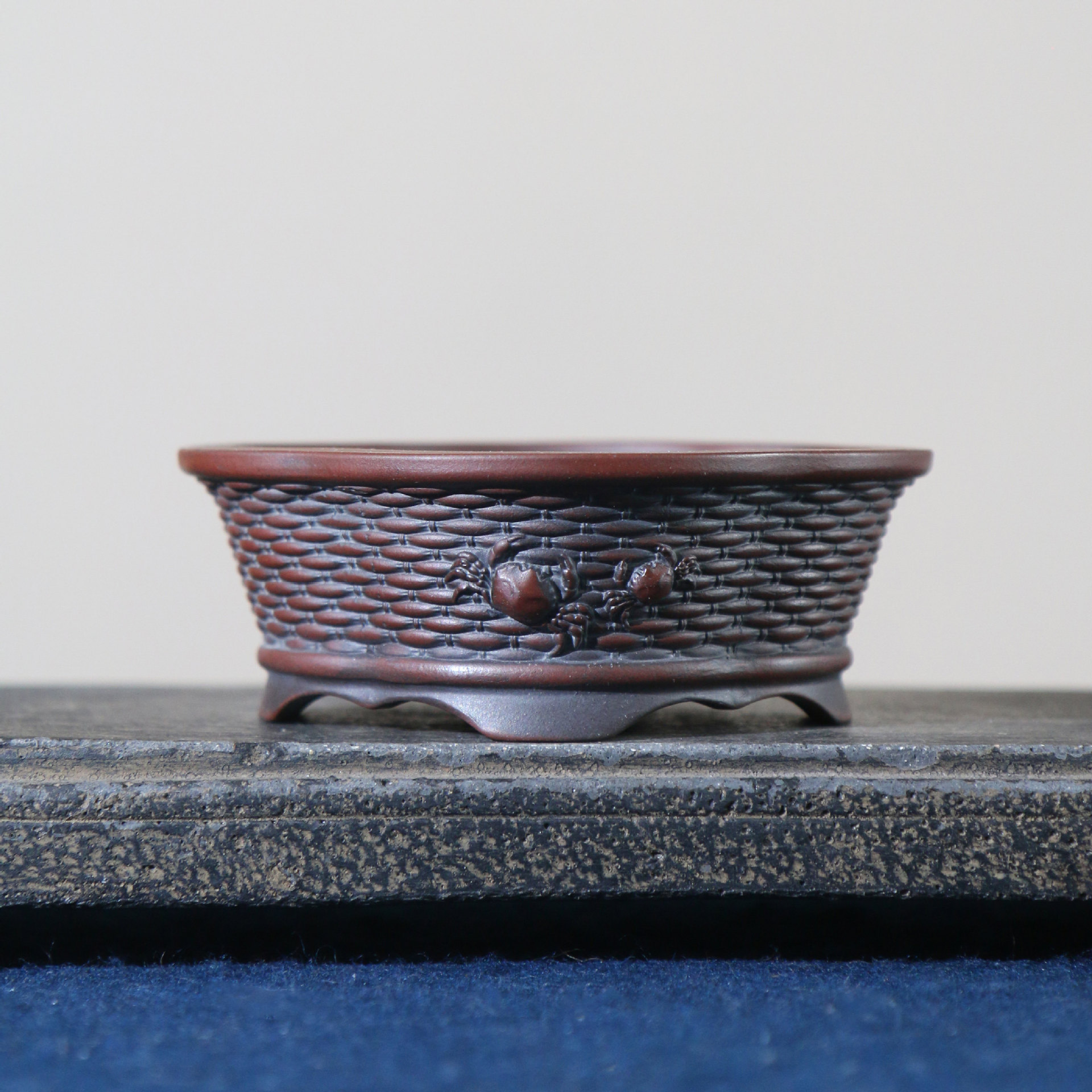 Classical Crabapple-Shaped Tabletop Potted Plant In A Bamboo Tray