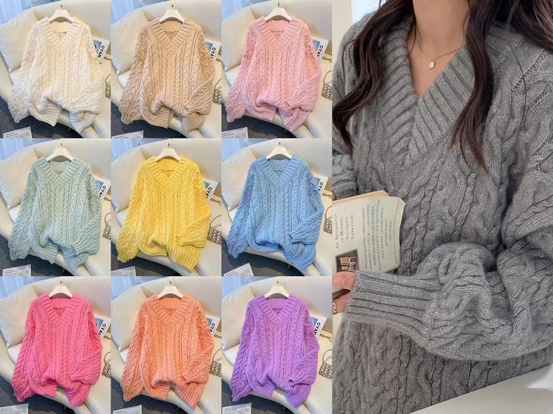 Women's V-neck Sweater Loose Thick Twist Coat