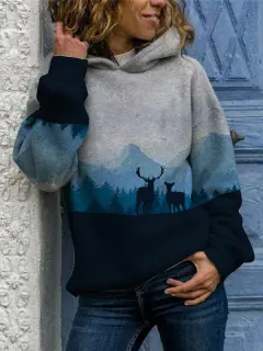 Hooded Long Sleeve Digital Printing Loose Casual Sweater For Women - Hot 2-M - View 1