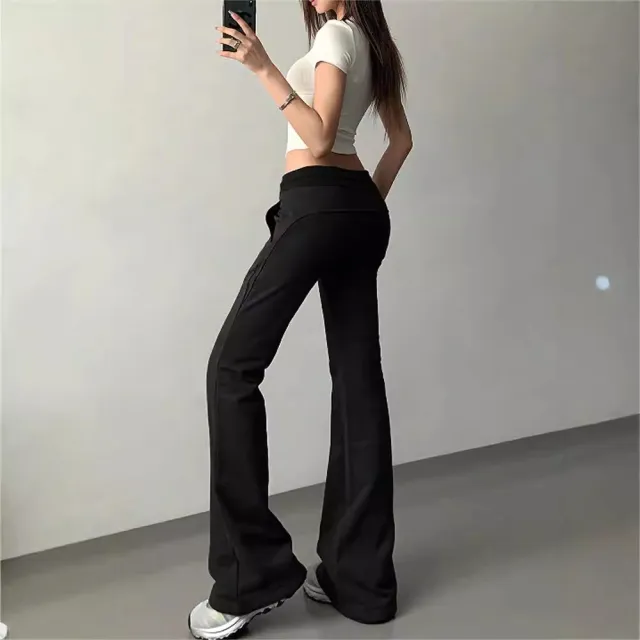 Women's Casual Flared Pants Low Waist Yoga Pants Black - Shop at LoveMi