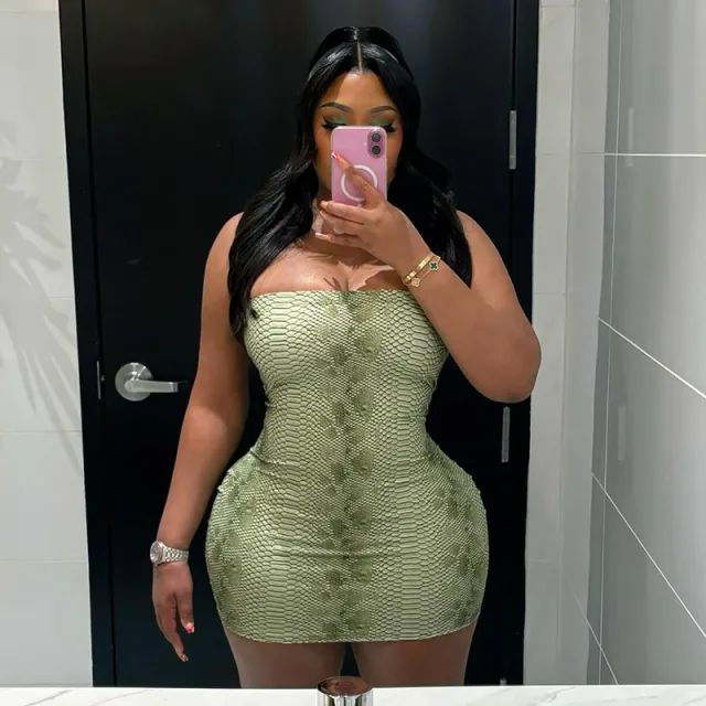 Printed Sexy Halter Backless Bodycon Dress Green - Shop at LoveMi