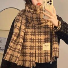 Korean Style Plaid Scarf Winter Women - Khaki - View 1