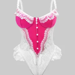 Lace Sweet Fresh And Gentle Jumpsuitstylish Elegant - Rose - View 1