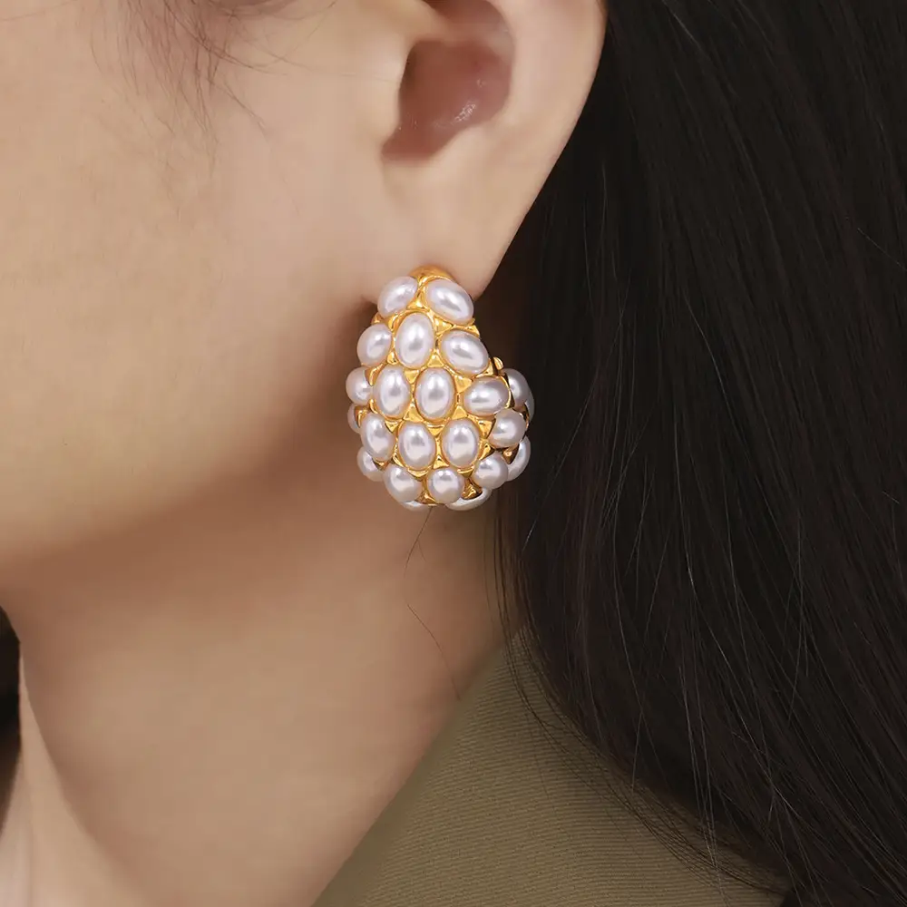 European And American Retro Drop Shape Inlaid Artificial Pearl Earrings