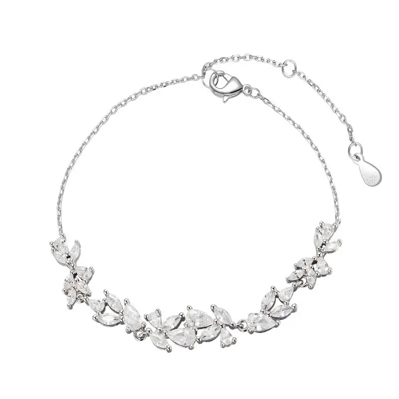 New White Copper Wisteria Flower Bracelet For Women