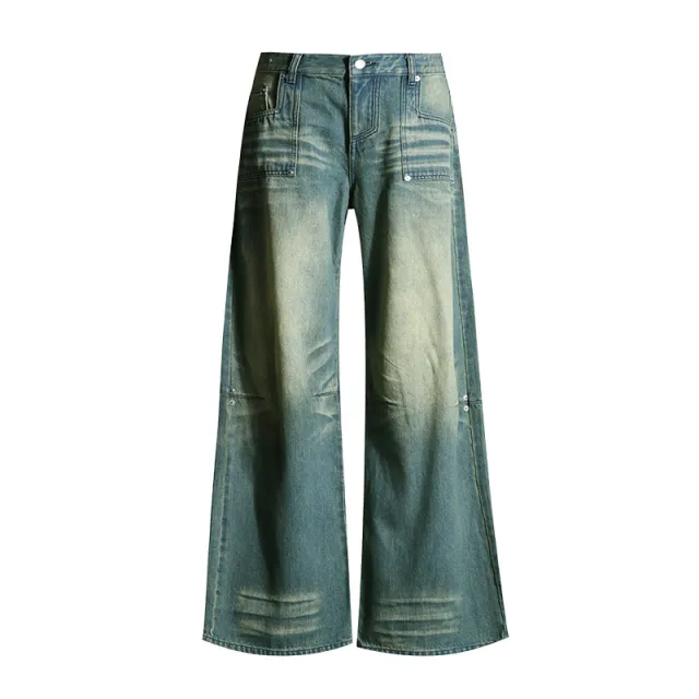 Washed out Vintage Straight Jeans For Women Spearmint Trousers - Shop at LoveMi