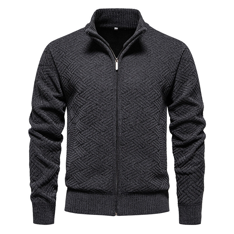 Warm Thickened Knit Zipper Stand Collar Men’s Cardigan Sweater Warm Thickened Knit Zipper Stand Collar Men’s Cardigan Sweater