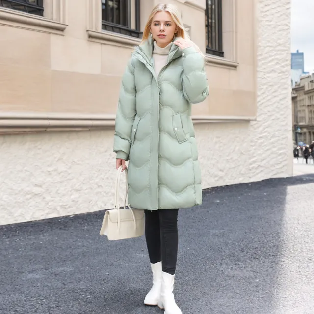 Below The Knee Cotton Clothes Women's Mid length Down Cotton padded Jacket Green - Shop at LoveMi