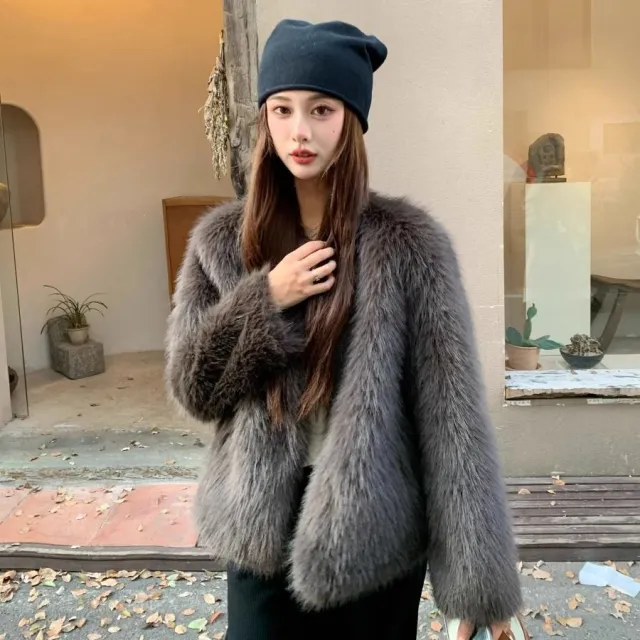 Fashionable New Elegant Furry Women's Coat Brown Coffee Color - Shop at LoveMi