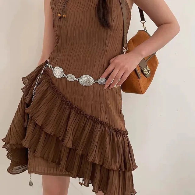 Bohemian Antique Style Metal Waist Chain SUNFLOWER Belt Silver - Shop at LoveMi