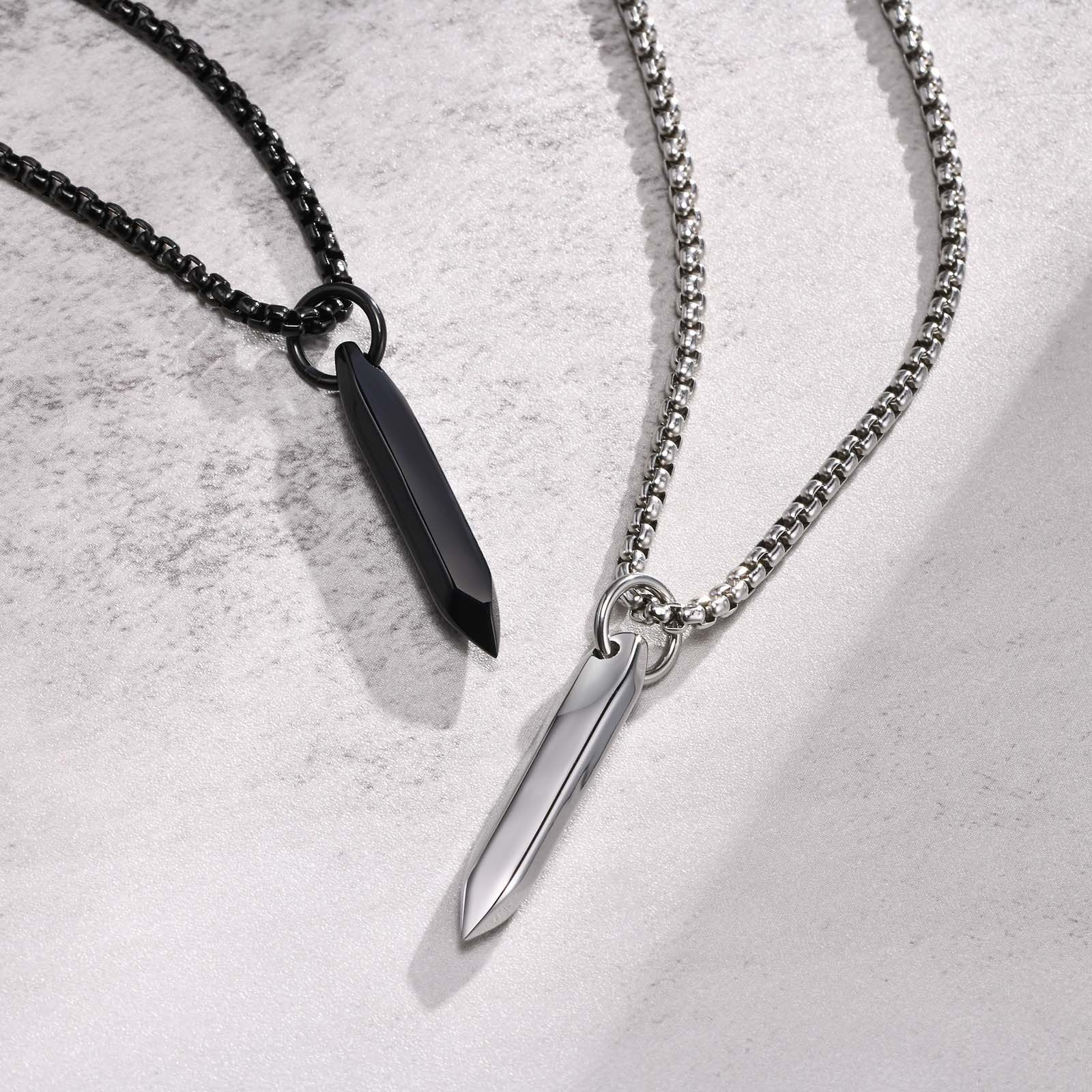 Men's Stainless Steel Pointed 6-side Nail Pendant Necklace