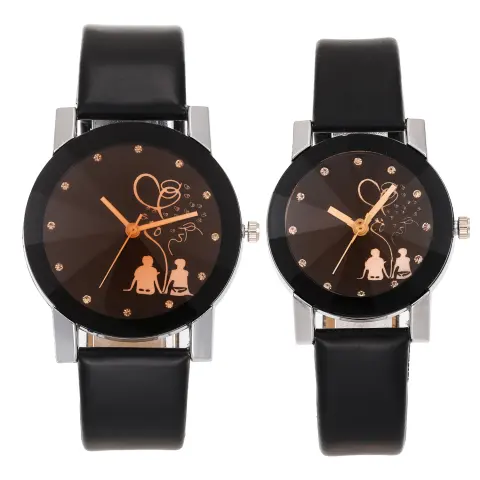 New Couple Quartz Trendy Belt Stylish Glossy Simple Elegant