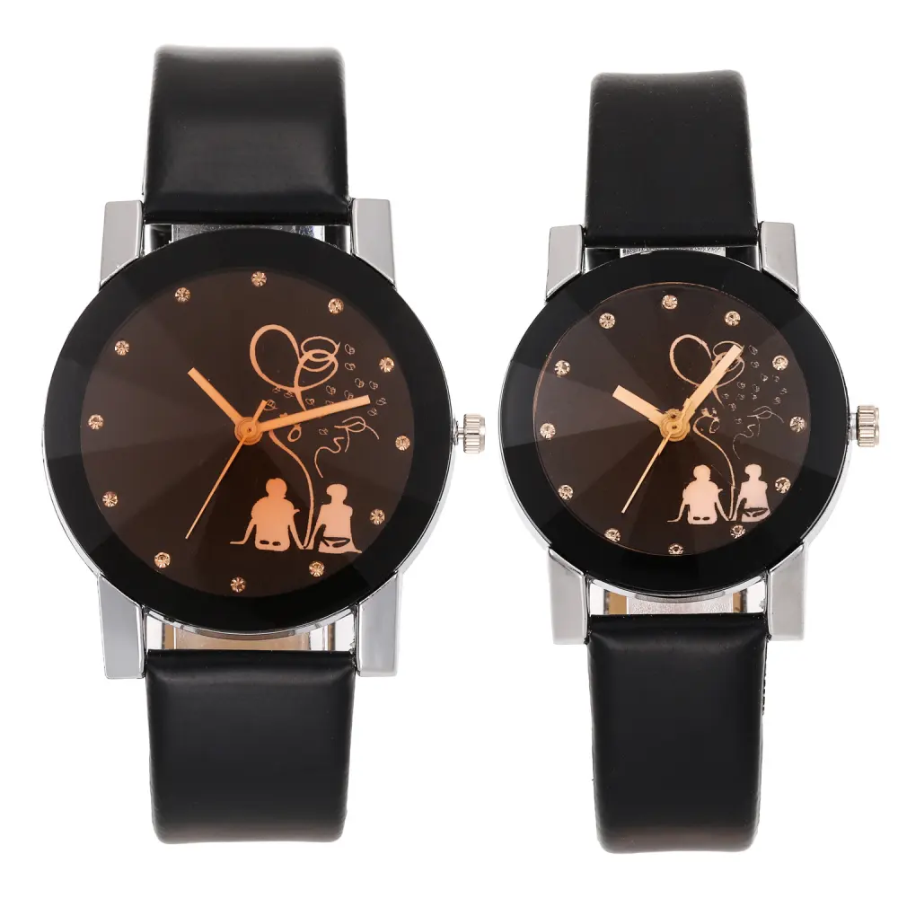 New Couple Quartz Trendy Belt Stylish Glossy Simple Elegant