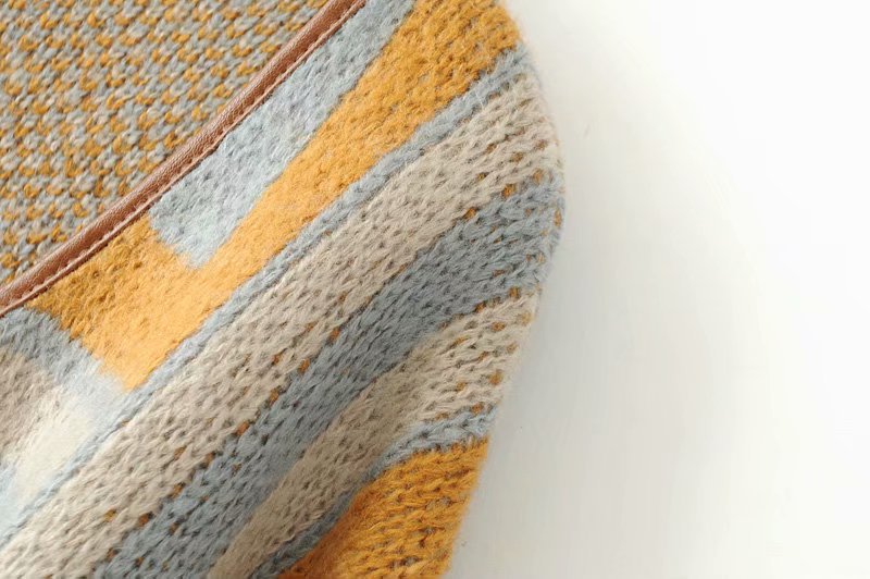 Idle Style PU Leather Hemming Color Matching Cardigan Sweater