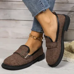 Women's Simple Round Toe Flat Bottom Casual Shallow Mouth Pumps - Brown - View 1