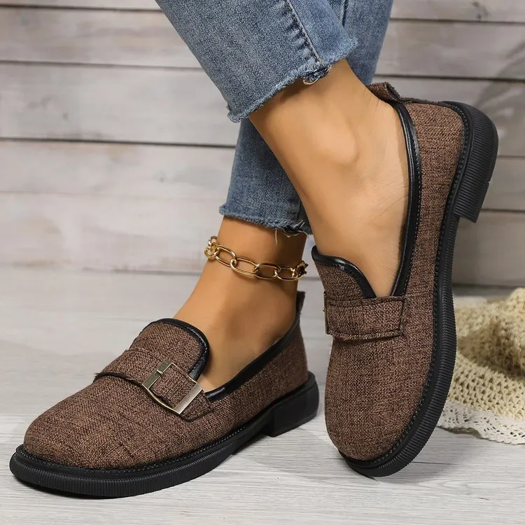 Women's Simple Round Toe Flat Bottom Casual Shallow Mouth Pumps - Brown