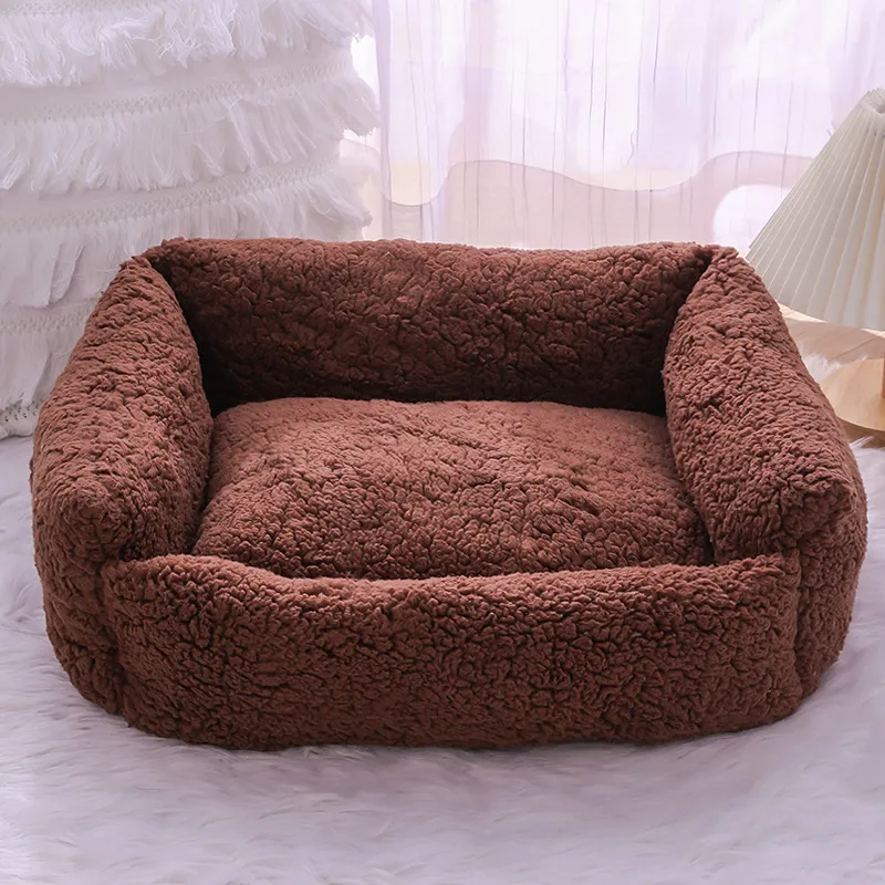 Spring And Summer New Korean Kennel Removable And Washable Four Seasons Universal Cat Nest - Brown Lambswool