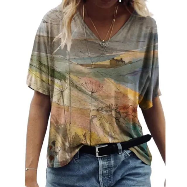 Independent Station Floral Print Pullover V neck Short Sleeve T shirt 7K 05 - Shop at LoveMi