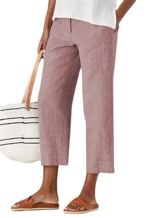 Thin Cotton And Linen Solid Color High Waist Harem Pants Pink - Shop at LoveMi