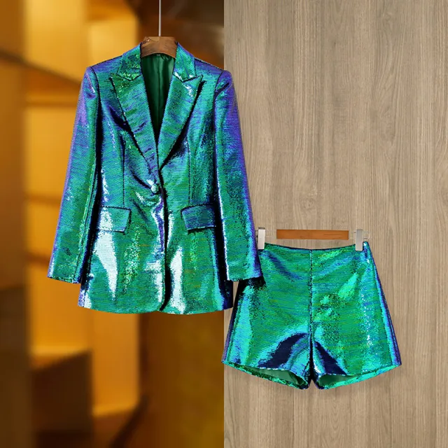 Suit Coat Shorts Fashion Suit Two piece Suit Peacock Green - Shop at LoveMi